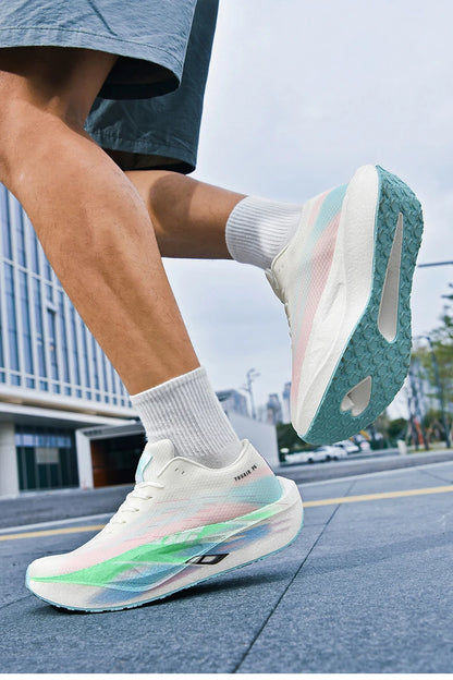 Chaussures de course pour homme, sportives, semelle en carbone, spécialisées, respirantes, légères, pour femme, confortables, athlétiques, antidérapantes, pour marathon