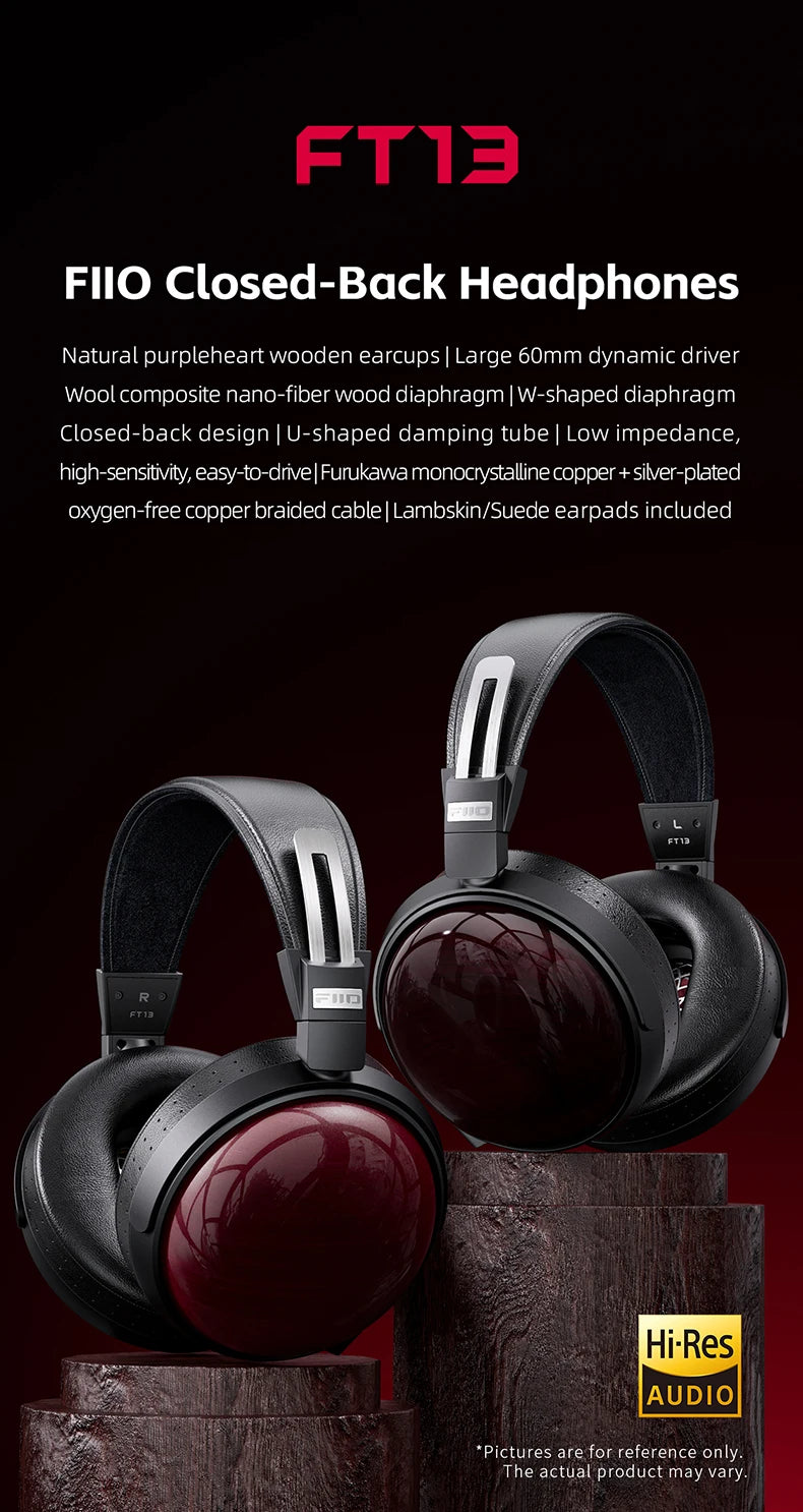 FiiO FT13 Audiophile Closed-Back HiFi Wired Headphones – Hi-Res Audio Premium Studio-Grade Over-Ear Headset