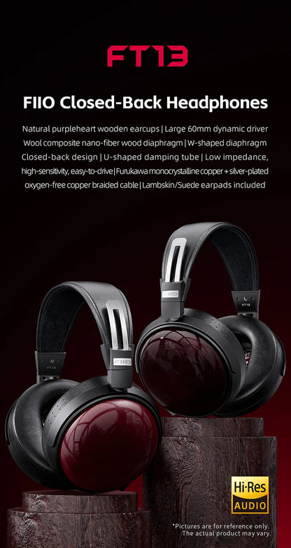 FiiO FT13 Audiophile Closed-Back HiFi Wired Headphones – Hi-Res Audio Premium Studio-Grade Over-Ear Headset