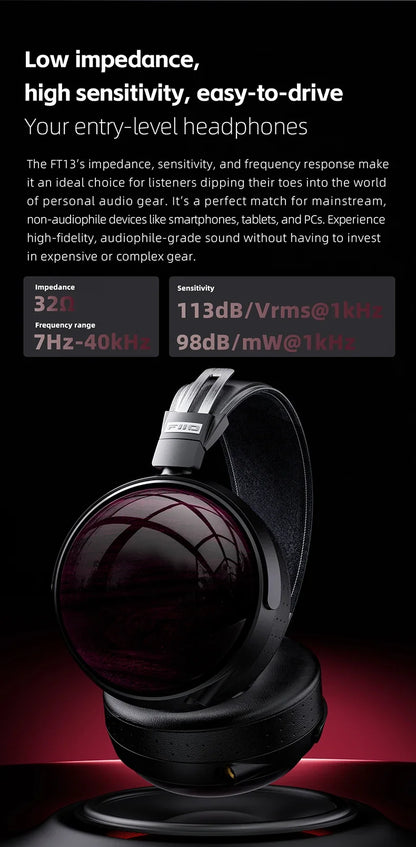 FiiO FT13 Audiophile Closed-Back HiFi Wired Headphones – Hi-Res Audio Premium Studio-Grade Over-Ear Headset