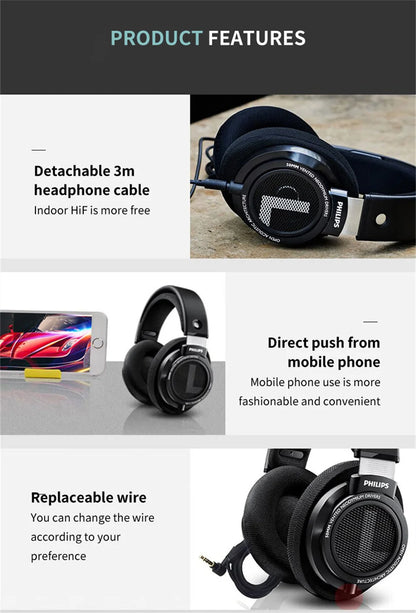 Philips Original SHP9500 Wired Headphones HiFi Stereo HD Mic Call Earphones Sports Running Headset iPhone Android Universal