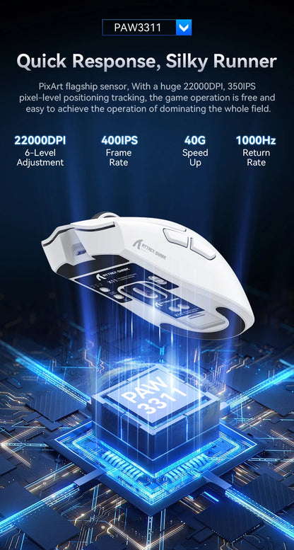 ATTACK SHARK X11 Tri-Mode Wireless Gaming Mouse 22000DPI PAW3311 Sensor Lightweight RGB Mouse with Fast Charging for PC Gaming