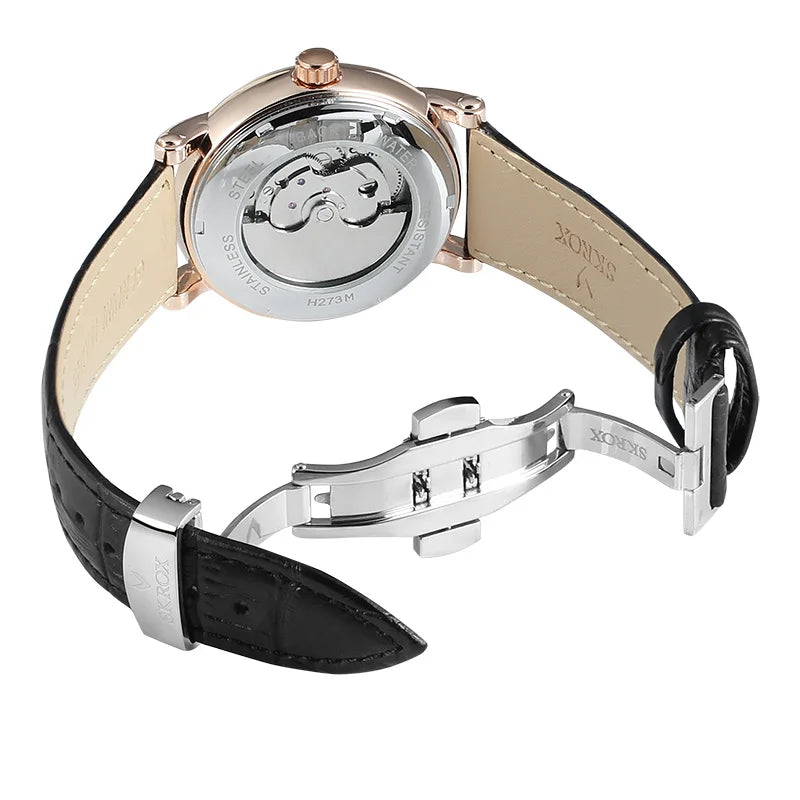 Luksusowy męski zegarek mechaniczny z automatycznym naciągiem, sygnowany przez renomowaną markę, wyposażony w tourbillon, wskaźnik faz księżyca i diamenty – elegancki zegarek na rękę.