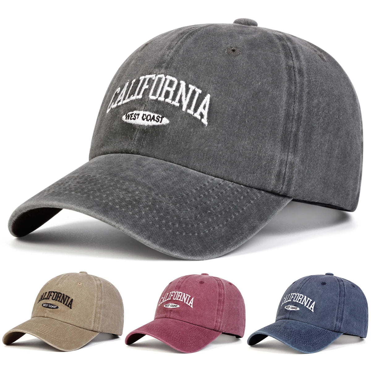 Cappellini da baseball unisex CALIFORNIA con ricamo di lettere, lavabili, per primavera e autunno, da esterno, casual, regolabili, con protezione solare