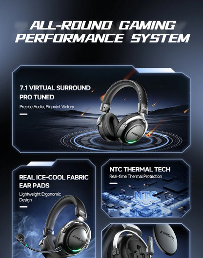 HAAYOT Wireless Gaming Headphones Bluetooth 5.3 with 53mm Titanium Drivers, 7.1 Virtual Surround Sound, Low Latency Gaming Headset for PC PS5 Mobile