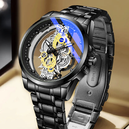 TPW Hot Trendy Fashion Wholesale Men Golden Black Blue Skeleton NOT Automatic Watch Quartz Wrist Watches Luxury 2024