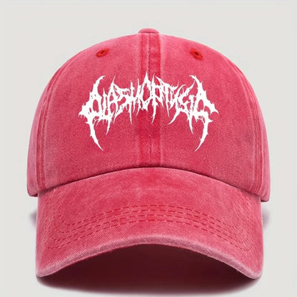 Retro style washed baseball cap with white print,men's and women's adjustable snap button for sun protection,casual outdoor wear