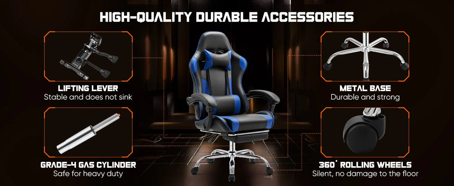 JHK Ergonomic Racing Gaming Chair with Lumbar Support, Adjustable PU Leather Computer Chair, Swivel Office Gaming Chair with Headrest & Armrests