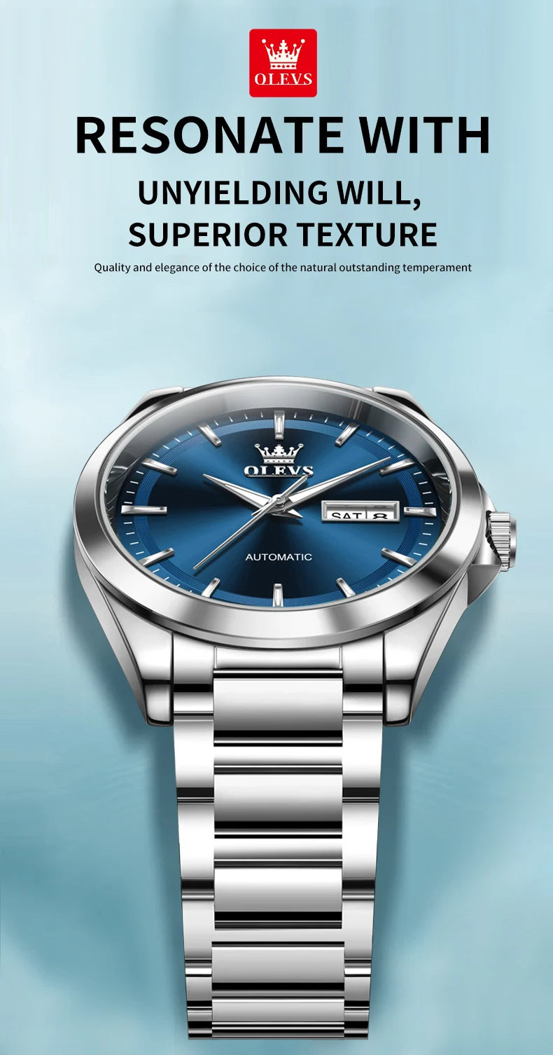 OLEVS Watches Man 7090 Luxury Original Automatic Mechanical Watch Waterproof Large Dial Week Date Watches For Man Gifts New