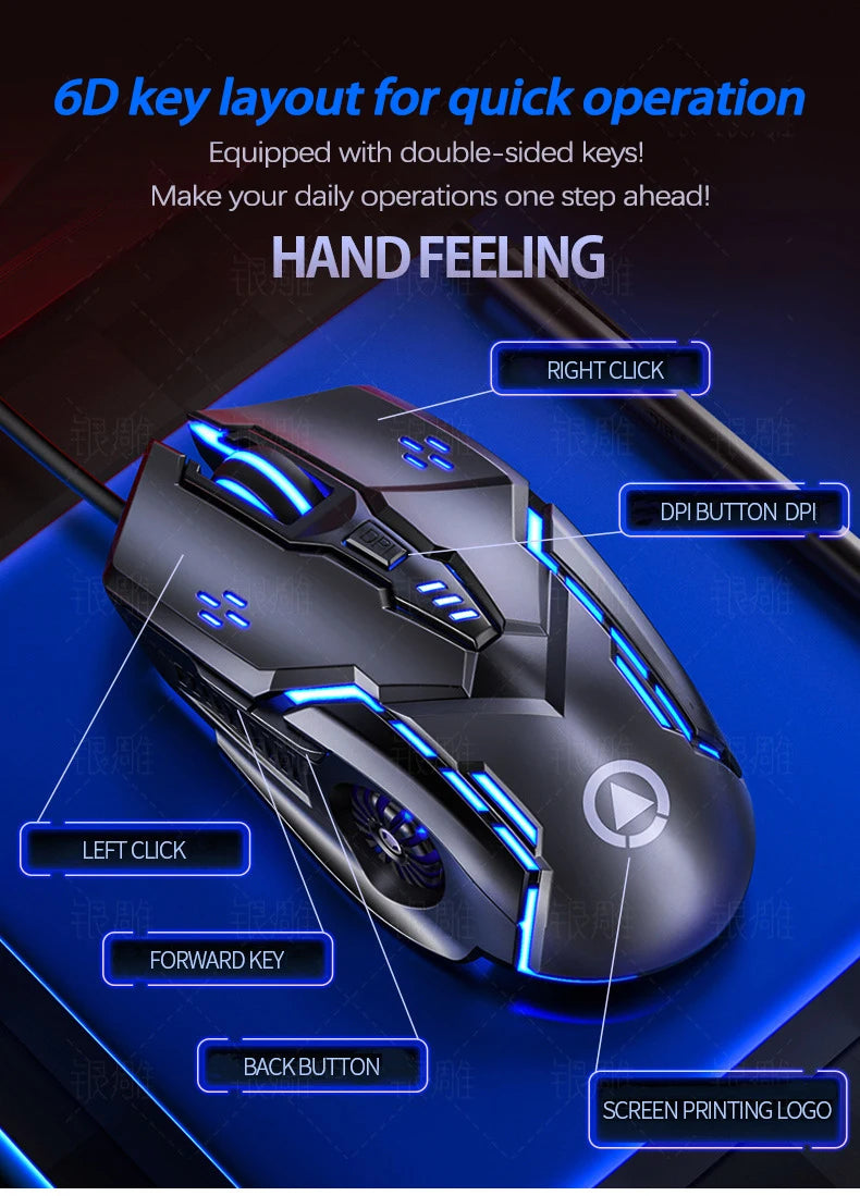 UTHAI G5 Wired Gaming Mouse 3200 DPI RGB LED Gaming Mouse with 6 Programmable Buttons, USB Ergonomic Gaming Mouse for PC, Laptop & Esports