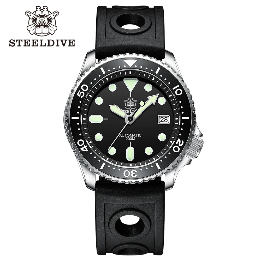 Mechanical Watch For Men STEELDIVE SD1973 Japan NH35 Automatic Movement Ceramic Bezel 200M Waterproof Classic Dive Small Abalone