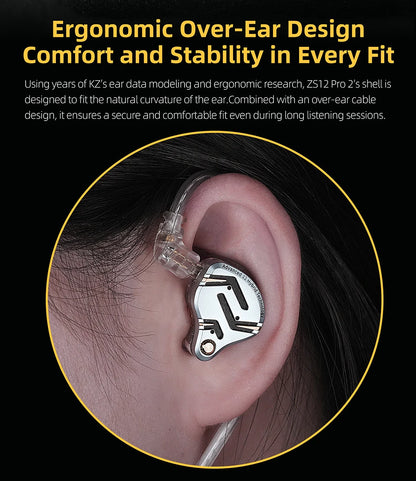 Auriculares intraaurales híbridos KZ ZS12 PRO 2 – Auriculares gaming con cable, graves HiFi y drivers superlineales