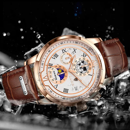 LIGE Luxury Man Wristwatch Waterproof Luminous Chronograph Watch for Men Leather Strap Men's Quartz Watches Reloj Hombre+Box