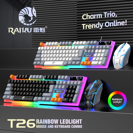 RAIKU T26 Wired Gaming Keyboard, 104-Key RGB Backlit USB Gaming Keyboard, Ergonomic Wired Gaming Keyboard for PC, Laptop & Office