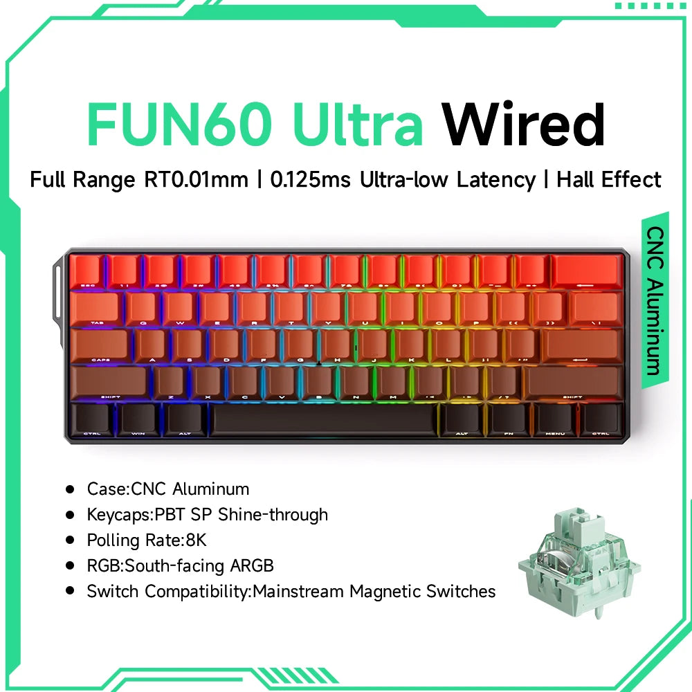 Akko MonsGeek FUN60 Ultra mechanische Gaming-Tastatur, magnetische Switches, 60 %, Rapid Trigger, 8K HE/TMR, Custom-Aluminium-Tastatur für Gamer