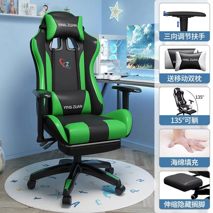 Ergonomic Gaming Chair Comfortable Reclining Computer Chair with Adjustable Height, Footrest, Armrests, Racing Style Office Chair for Home & Office