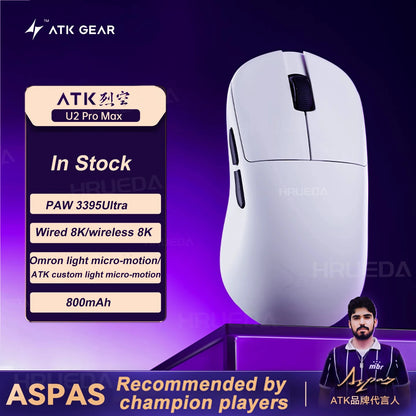 ATK U2 V2 Mini Ultimate Wireless Gaming Mouse, PAW3950 Ultra Sensor, 8KHz Polling Rate, Lightweight Tri-Mode Ergonomic Esports Mouse