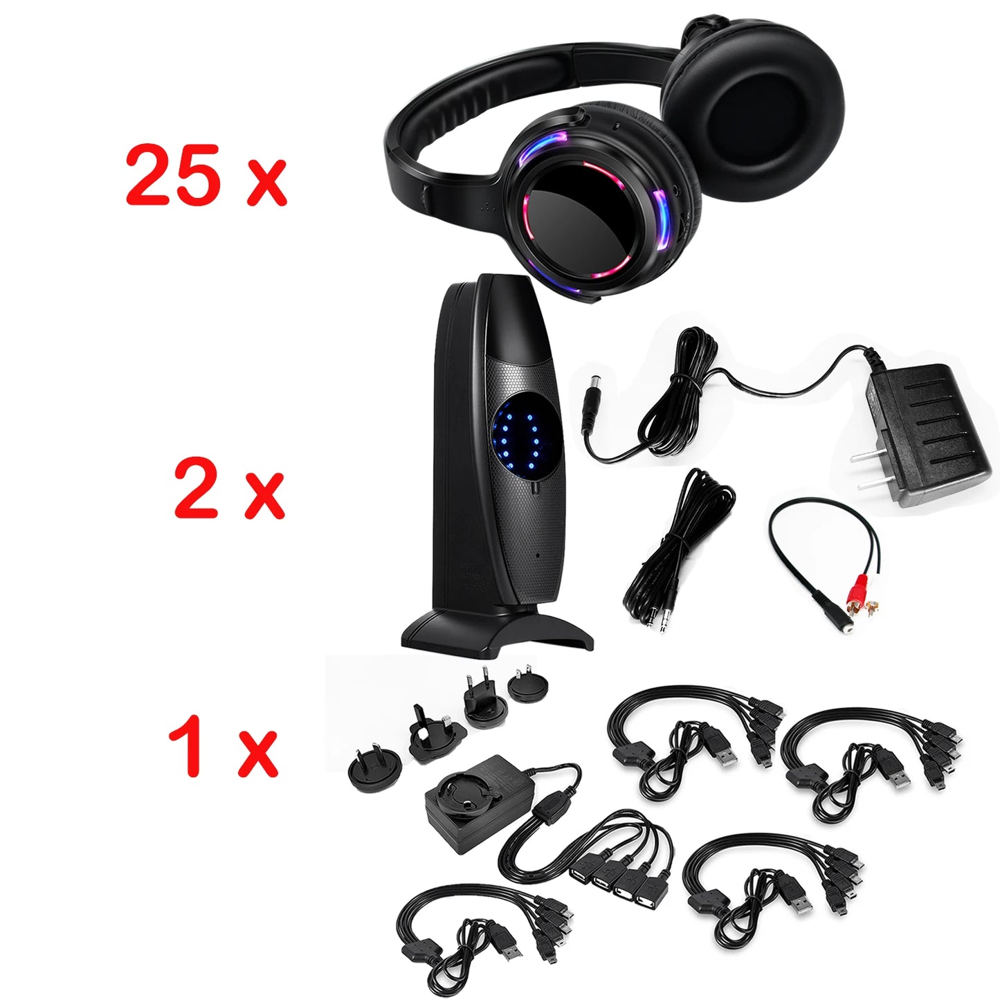 Silent Disco Wireless Headphones with LED Rechargeable Battery RF System for Silent Parties,Clubs,Meeting,Concert