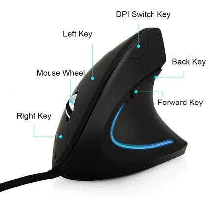 Vertical Optical Mouse Ergonomic USB Wired Gaming Mouse, 4-Level DPI Adjustable Vertical Optical Mouse for Windows PC & Laptop