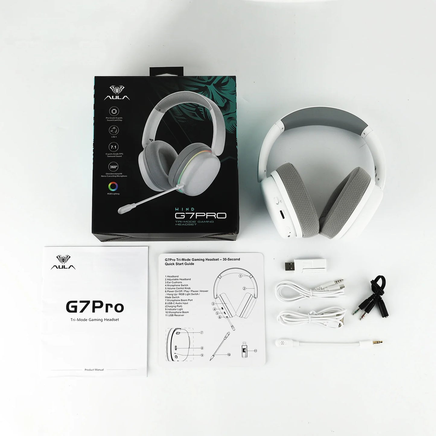 AULA G7 Pro Gaming Headset 7.1 Surround Sound Wireless Bluetooth 5.3 Headphones with Noise Cancelling Mic for PS5/PS4/PC/Switch