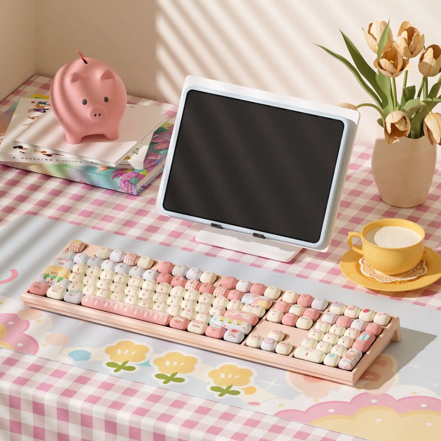 Tastiera meccanica wireless Akko MonsGeek MG108B Bun Wonderland, profilo MOG, RGB, 108 tasti, formato full size, hot swap, USB / 2.4G / BT 5.0