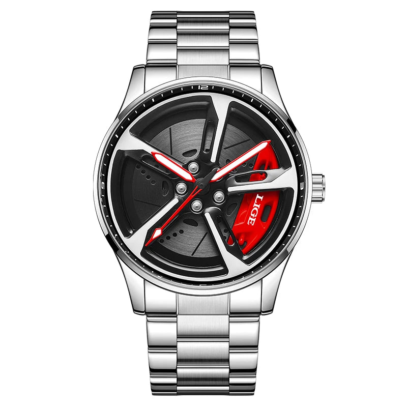 Montre pour homme de luxe LIGE – Modèle à cadran rotatif, étanche, en acier inoxydable, avec affichage lumineux – Idée cadeau pour homme (Halloween)