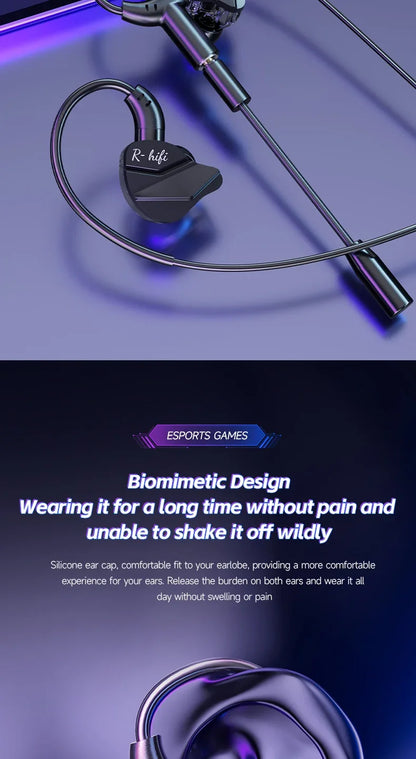 Gaming Earbuds with Dual Microphones, HiFi Stereo Gaming Headset Type-C & 3.5mm Wired In-Ear Earphones, Noise Reduction Gamer Headphones with Mic for Samsung