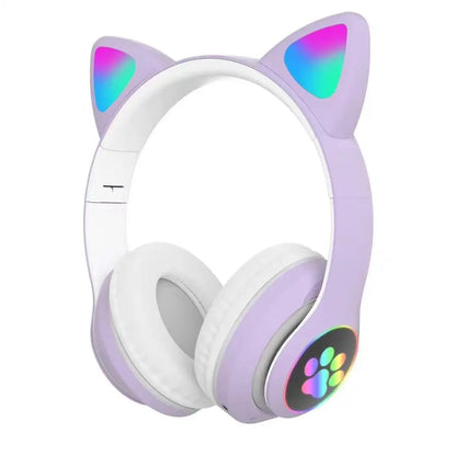 Cute Cat Ear Bluetooth Wireless Headphones with LED Lights – Kids Foldable Stereo Headset with Microphone, Bluetooth 5.0 Gaming & Music Headphones