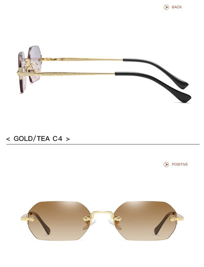 Vintage Rimless Polygon Sunglasses Women Men Luxury Brand Designer Popular Travel Small Frame Sun Glasses Ladies