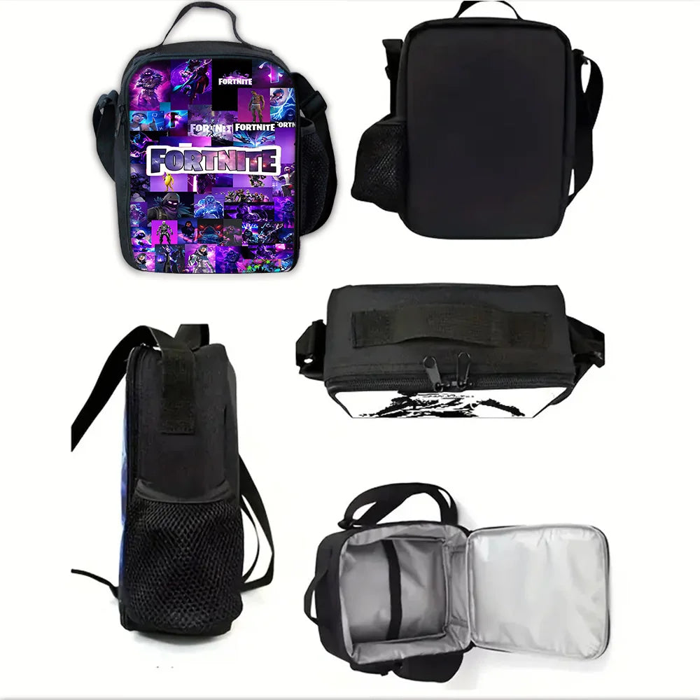 Mochila Escolar Infantil com Lancheira e Estojo, Design de Jogo Popular F-FortniteS, Mochila Escolar para Rapazes e Raparigas, Presente Ideal