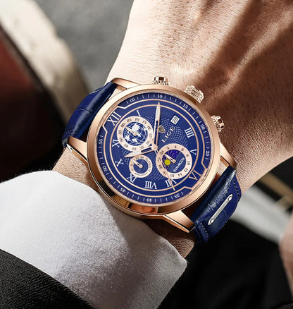 LIGE Luxury Man Wristwatch Waterproof Luminous Chronograph Watch for Men Leather Strap Men's Quartz Watches Reloj Hombre+Box