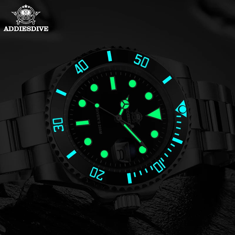 ADDIESDIVE klassische Herrenuhr mit Keramiklünette, 200m wasserdicht, lässige Quarzuhr mit BGW9 blauer Leuchtmasse, Geschenkuhr MY-H3-2