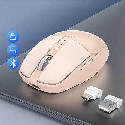 Tri-Mode Wireless Mouse with Dual USB & Type-C Receivers, Bluetooth 5.1 Rechargeable Silent RGB Mouse for Laptop, PC, Mac, Android & iOS