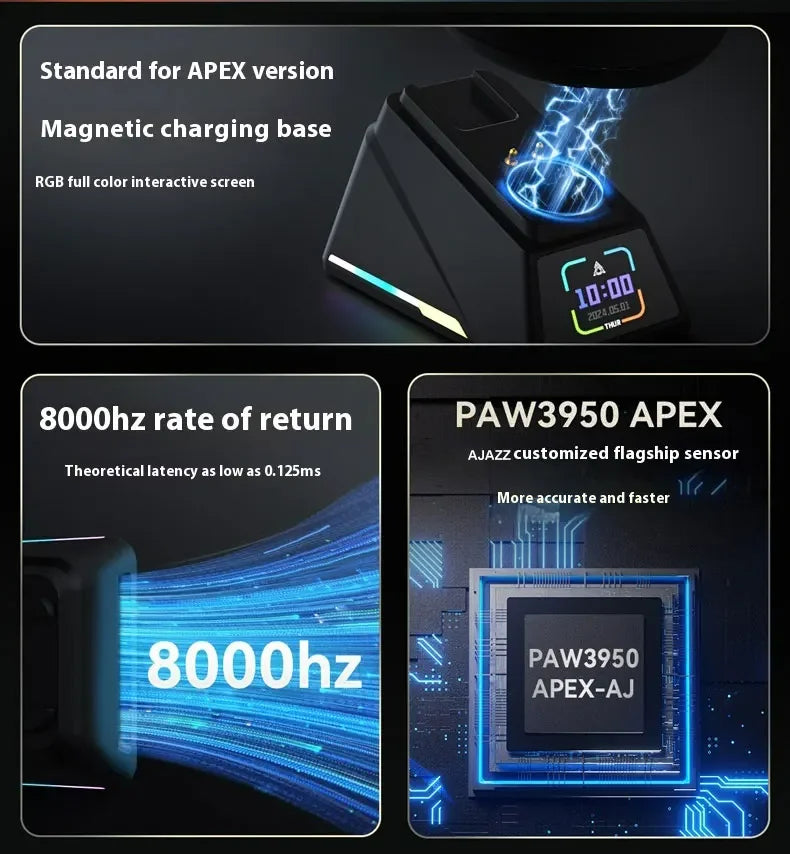 Ajazz AJ179 APEX langaton pelihiiri värinäytöllisellä telakalla, Bluetooth, PAW3395, 400mAh akku, 8000Hz virkistystaajuus