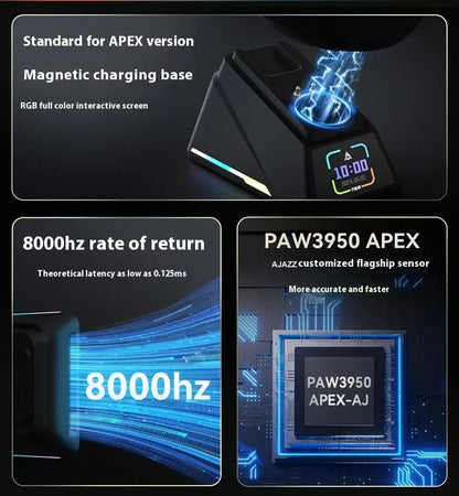 Ajazz AJ179 APEX langaton pelihiiri värinäytöllisellä telakalla, Bluetooth, PAW3395, 400mAh akku, 8000Hz virkistystaajuus