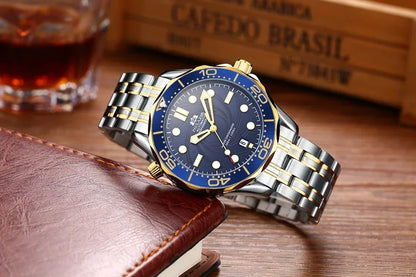 Automatic Mens Watch Mechanical Self Wind Movement Stainless Steel Casual Yellow Gold Silver Blue Master Wave Fashion Watches