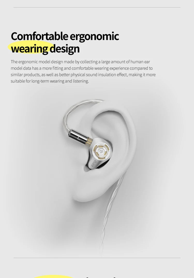 EPZ P50 Hybrid Driver HiFi IEM Earphones 1DD+2BA+2 Planar Drivers with 3.5mm/4.4mm Replaceable Plug & Silver-Plated Cable