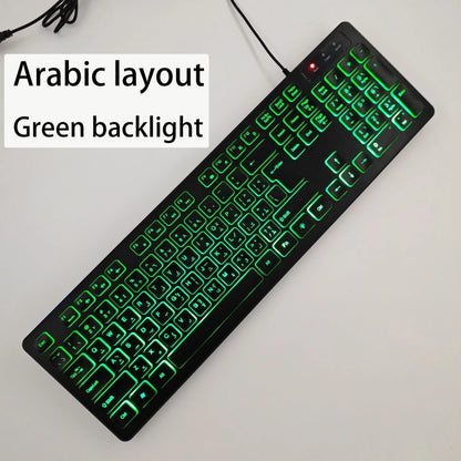 Spanisches/Französisches (AZERTY)/Russisches/Arabisches/Deutsches Tastaturlayout, beleuchtete kabelgebundene Desktop-Gaming-Tastatur für Desktop-Computer und Büro