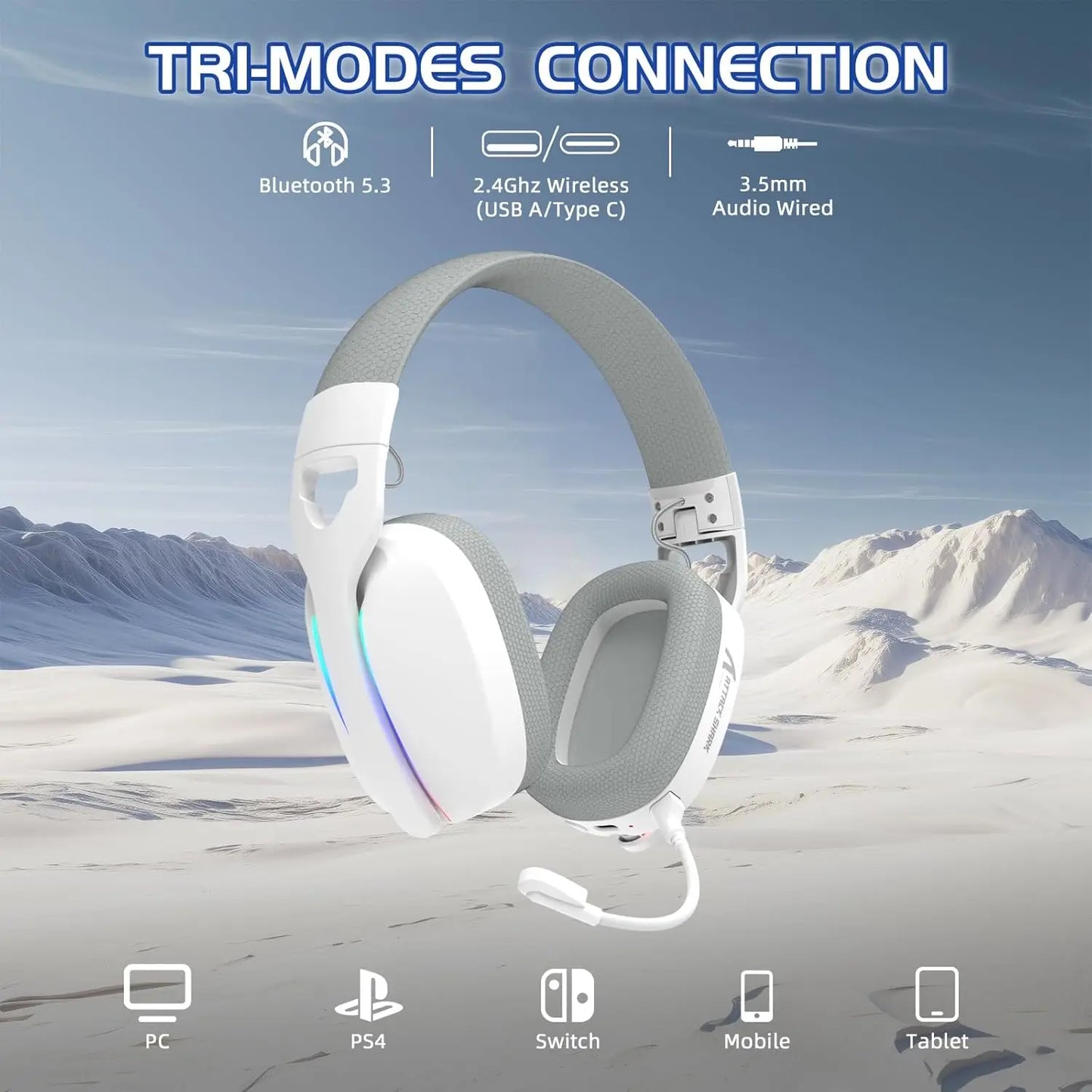 MAMBASNAKE x ATTACK SHARK L90 RGB Wireless Gaming Headset – Tri-Mode Bluetooth 2.4G Wireless & Wired Foldable Gaming Headphones with Detachable Mic