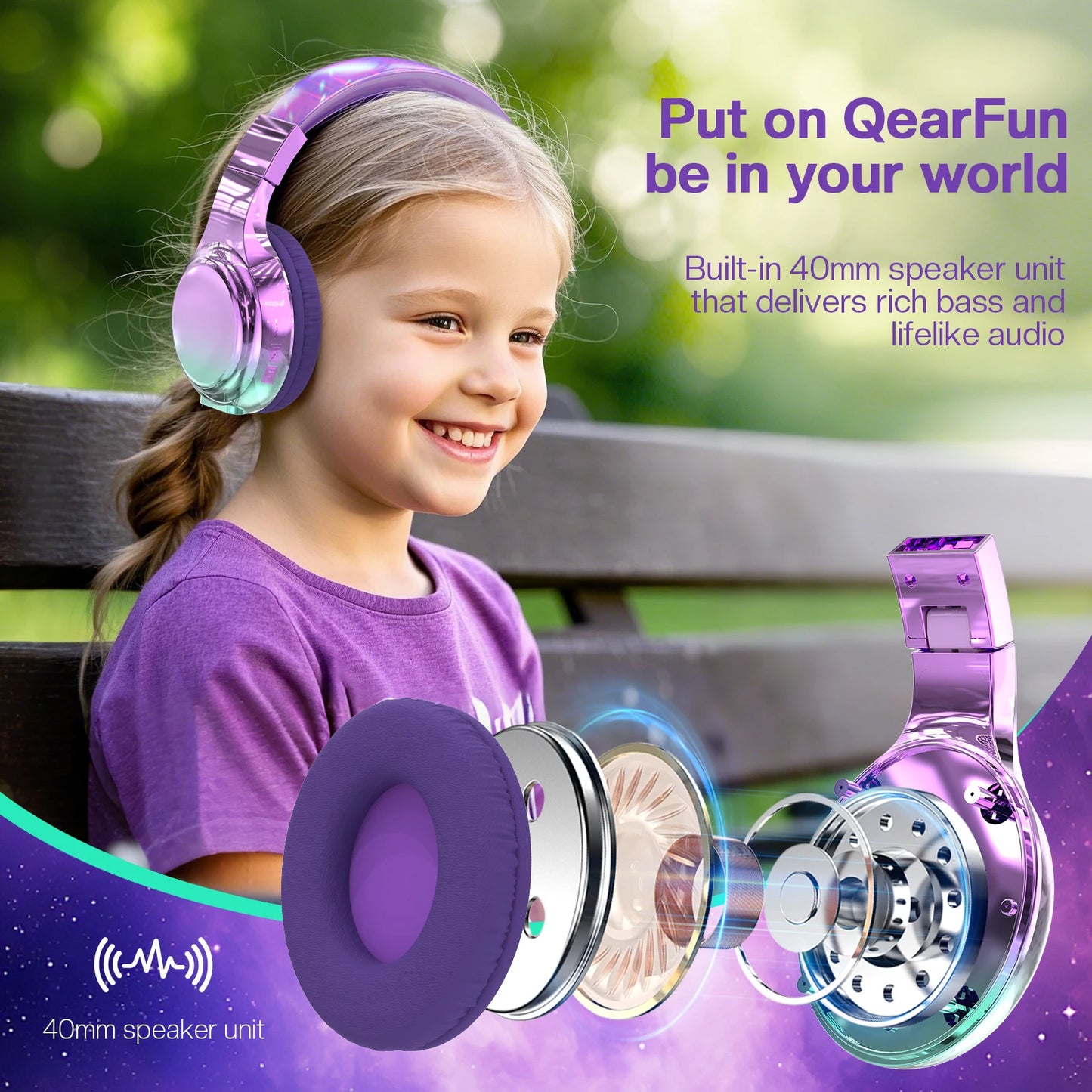 Gradient Kids Bluetooth Headphones Over Ear Girls Wireless Headphones With Mic Foldable Lightweight Headset Forfor School Travel