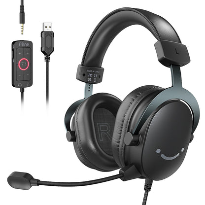 FIFINE Headset,3.5 mm jack&USB Headphone with 7.1 Surround Sound/volum control/Mute switch for PC/MAC/PS4/PS5 Mixer-H9