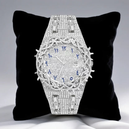 Luxury Full Diamond Men's Quartz Watch Thorn Bracelet Hip Hop Style Date Display with Luminous Function Men business Wristwatch