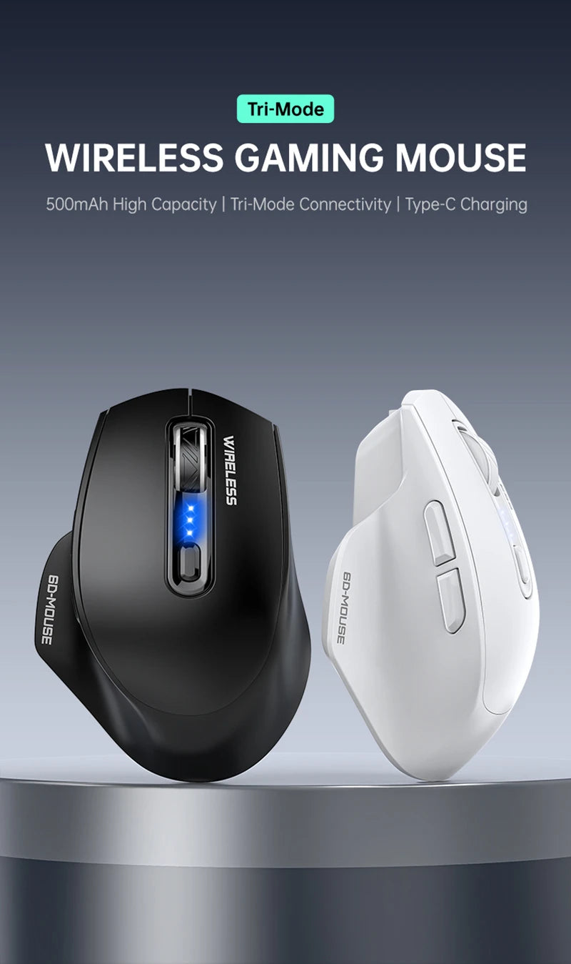 Wireless Tri-Mode Gaming Mouse with Bluetooth & 2.4G Dual Receiver, Rechargeable Wireless Gaming Mouse with Battery Display for PC, Laptop & Office