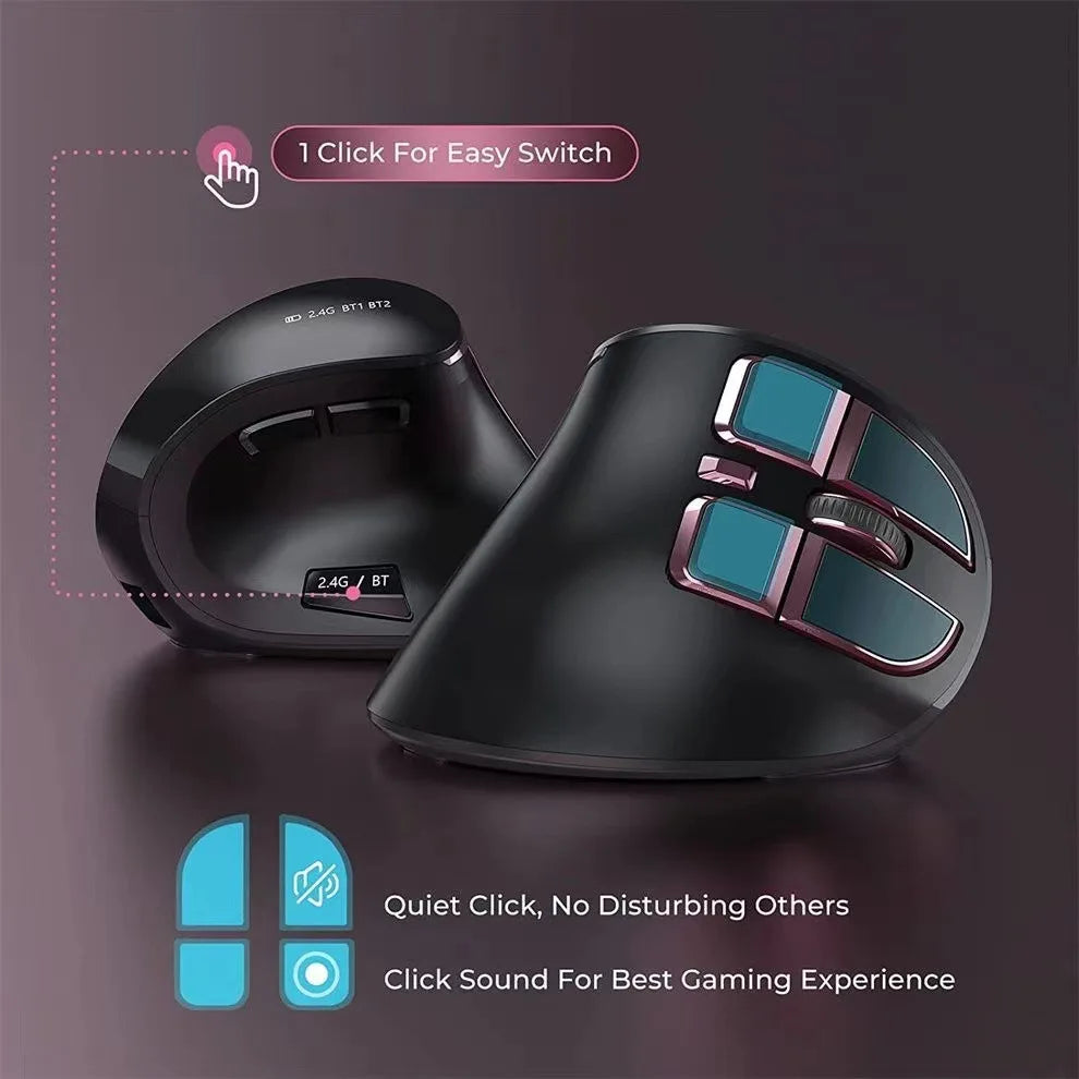IHOYI Bluetooth Vertical Wireless Mouse Rechargeable Ergonomic Silent Mouse with 2400 DPI, USB 2.4G Wireless Mouse for Laptop & Desktop