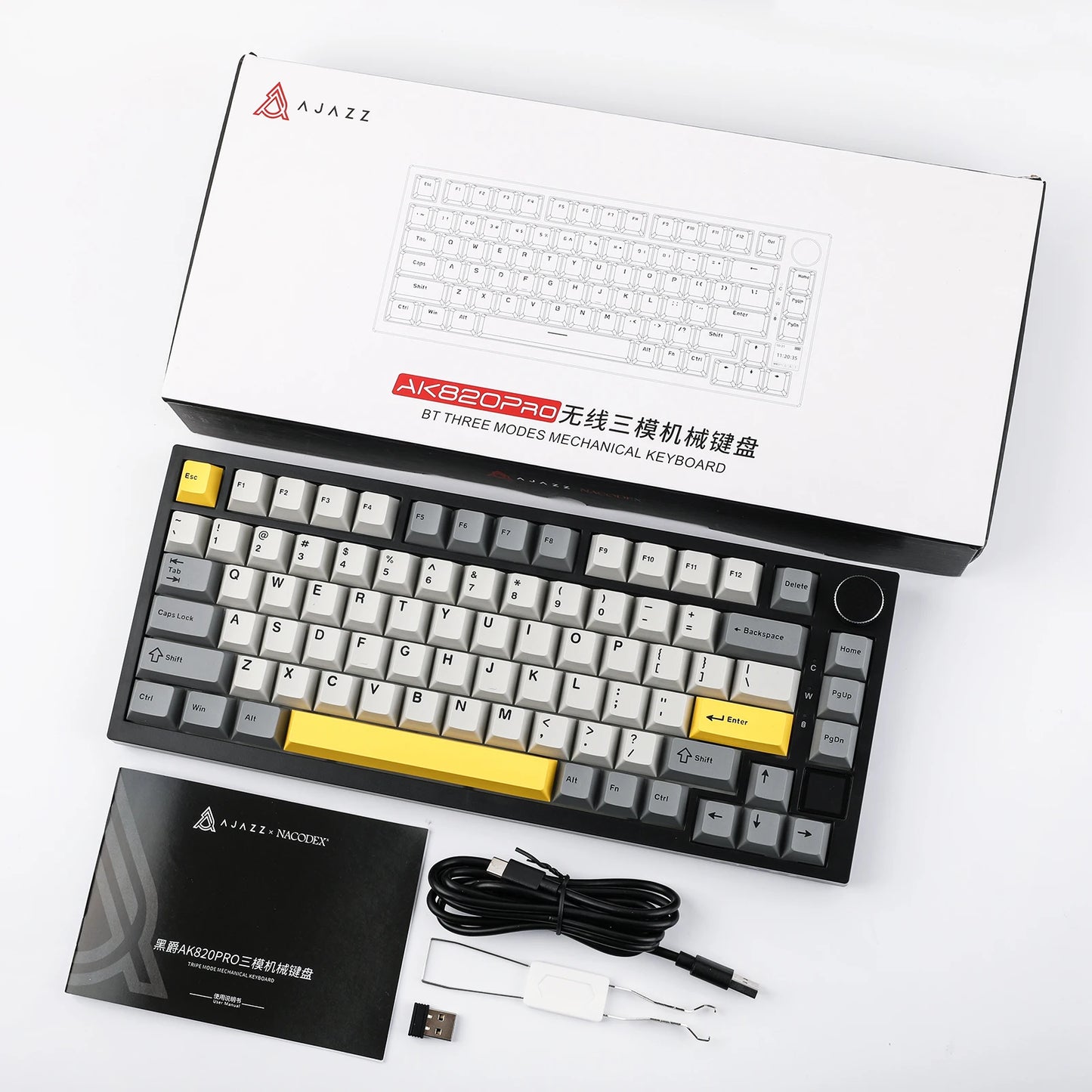 Ajazz AK820 Pro 75% Bluetooth 5.1/2.4G Wireless/Wired Gasket-mounted Mechanical Keyboard with TFT Screen for Mac/Win