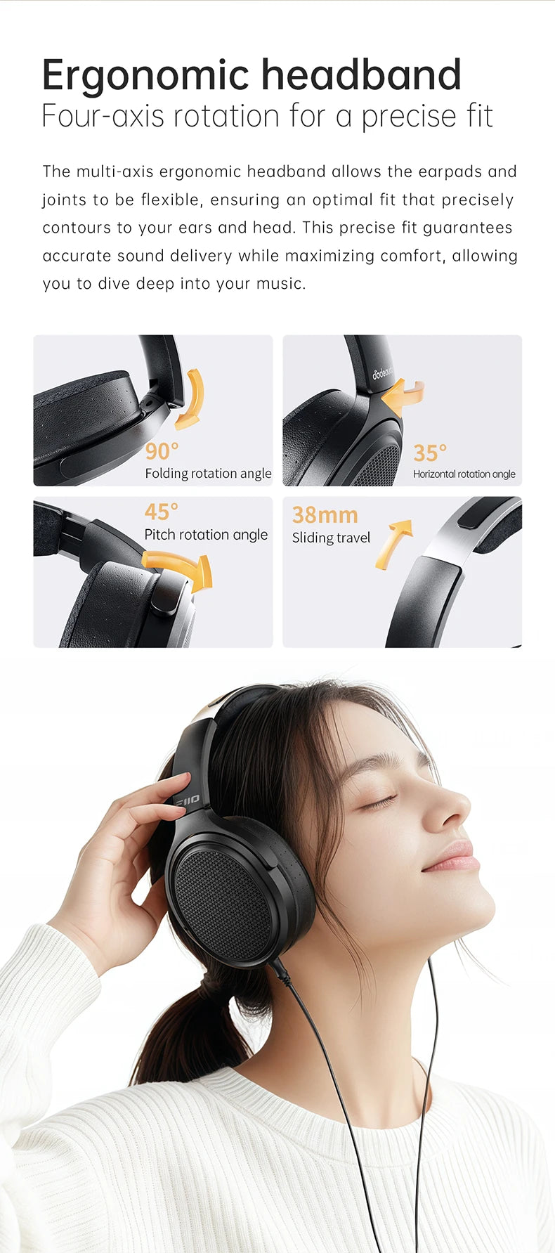Auriculares audiófilos magnéticos planares FiiO JT7 – Auriculares HiFi con cable circumaurales con transductor de 95x86mm, diadema ajustable y cable de 4.4mm/3.5mm