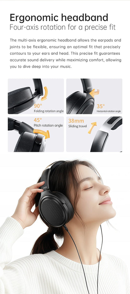 Auriculares audiófilos magnéticos planares FiiO JT7 – Auriculares HiFi con cable circumaurales con transductor de 95x86mm, diadema ajustable y cable de 4.4mm/3.5mm