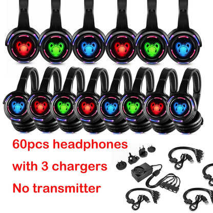 Silent Disco Wireless Headphones RF LED DJ Party Headset 863–865MHz/915MHz with 3-Channel LED Lighting & 10H Battery