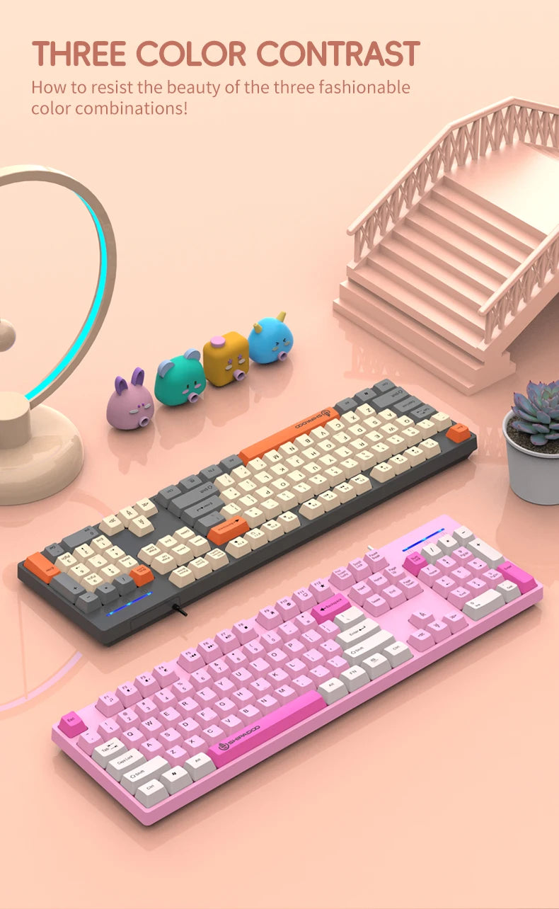 104Keys Wired Gaming Keyboard Ergonomics Splash Water Colorful ABS Wear-resistant Keycaps Keyboards with Technology Light Key