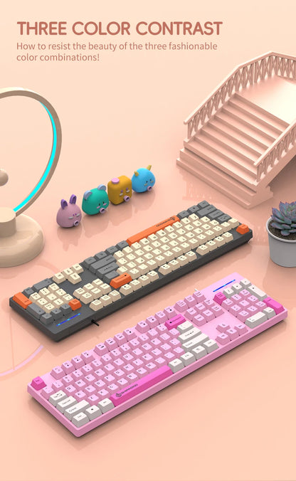 104Keys Wired Gaming Keyboard Ergonomics Splash Water Colorful ABS Wear-resistant Keycaps Keyboards with Technology Light Key